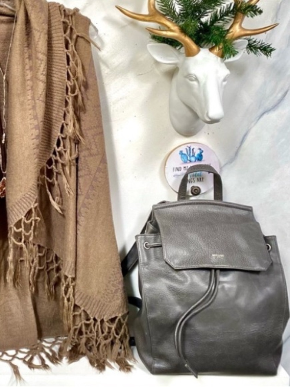 Matt & NAT vegan leather MUMBAI backpack in rustic grey finish